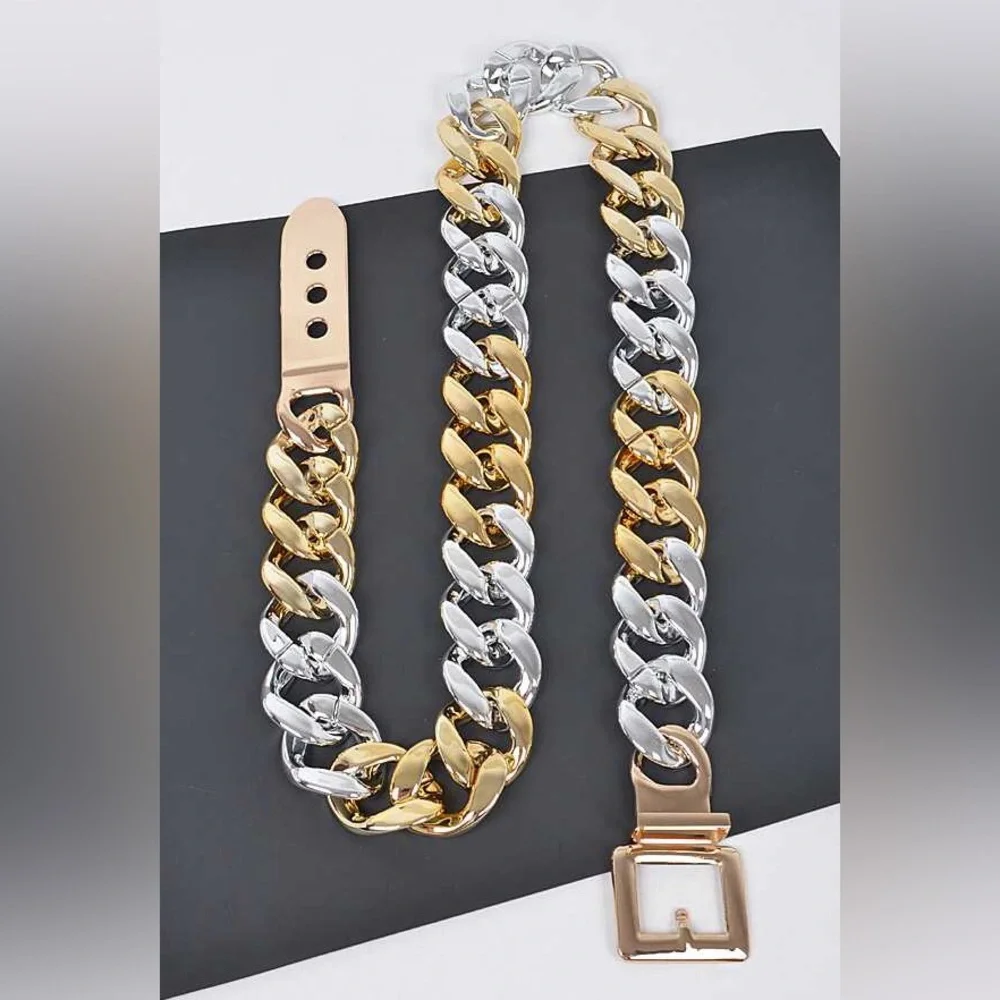 Silver Chunky Metal Chain Statement Belt